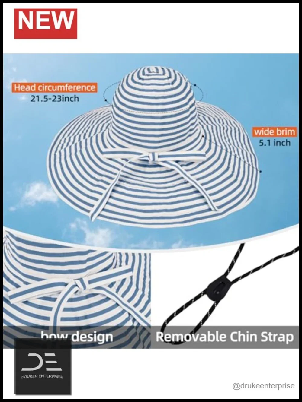 UPF 50+ Wide Brim Sun Hat Breathable Polyester Boonie Bucket Hat